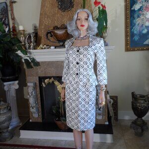 Givenchy Nouvelle Boutique Vintage Black & White Polka Dot Print Skirt Suit S